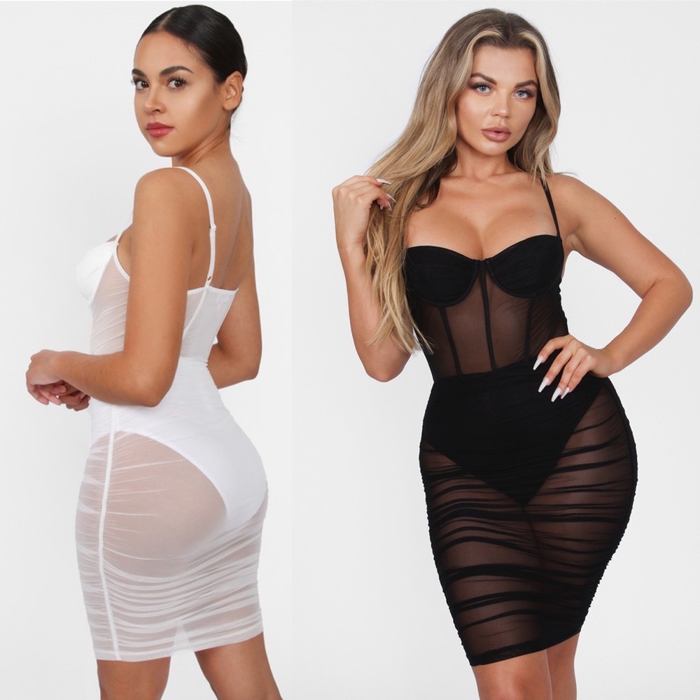 Mesh Corset Ruched Mini Dress